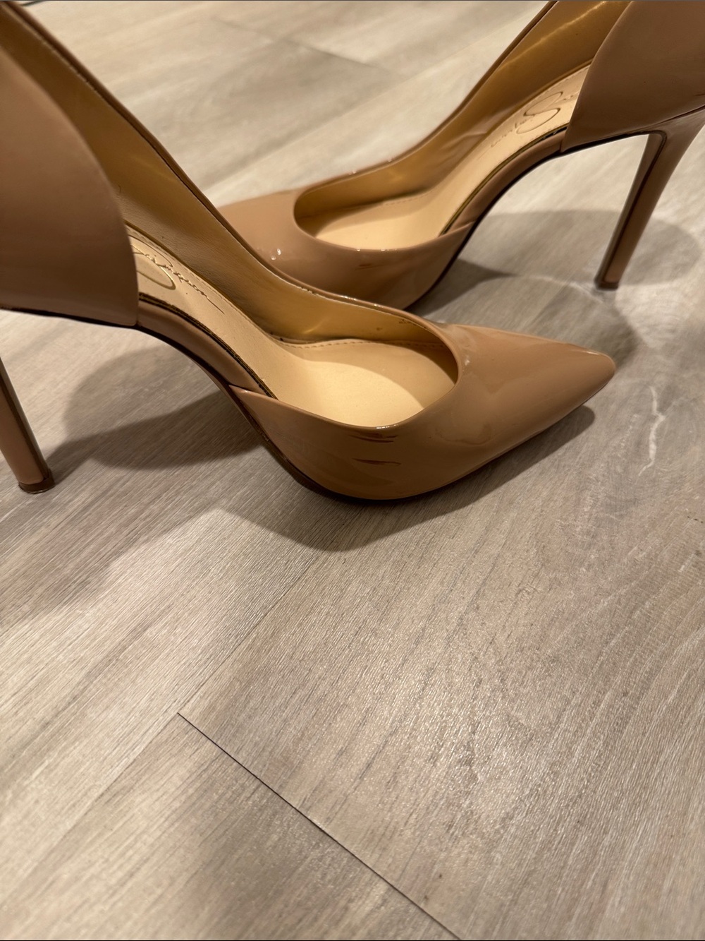 Jessica Simpson Patent Pointed-Toe Pumps in Nude - Picture 3 of 6